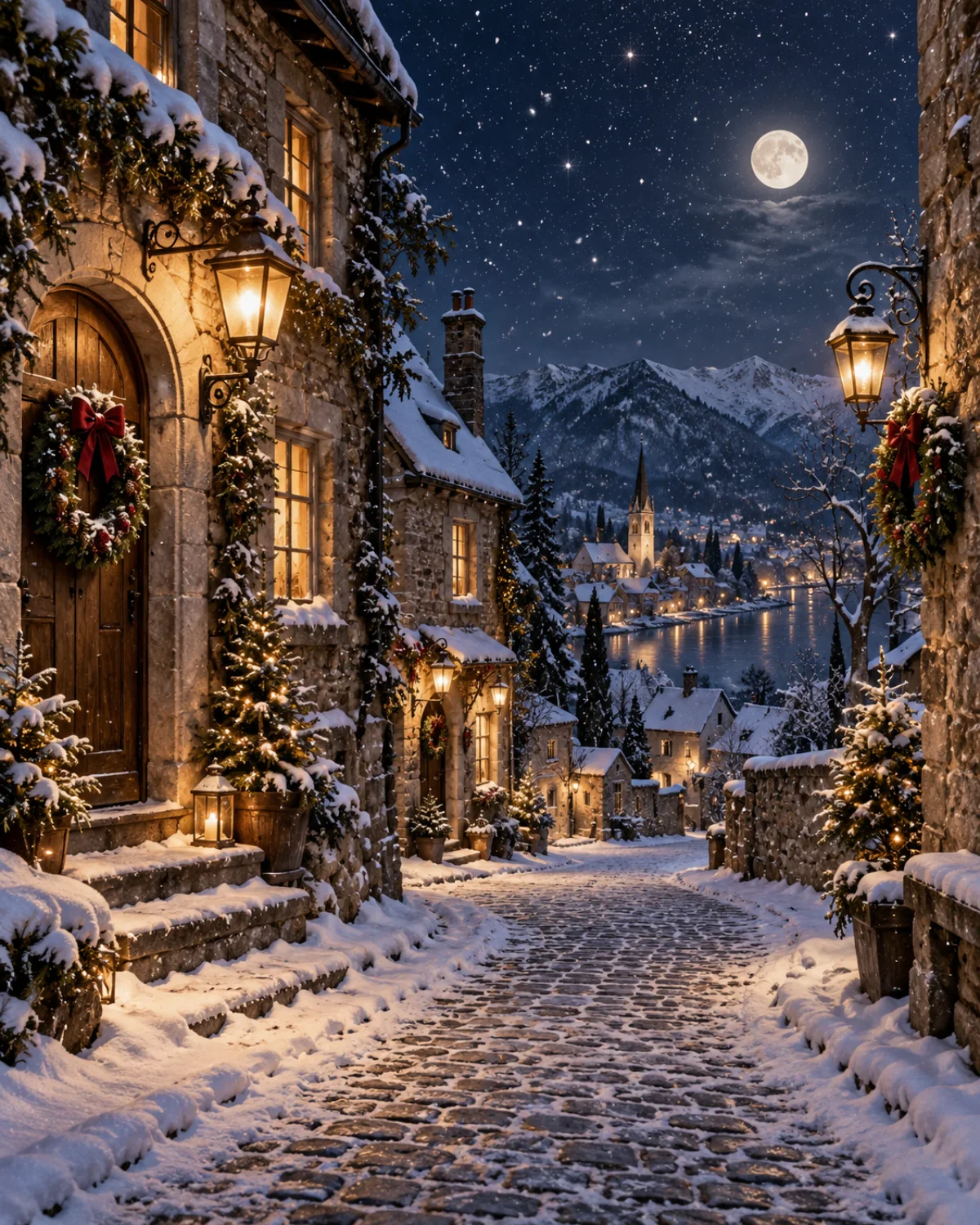 Snowfall at Midnight, Christmas card front