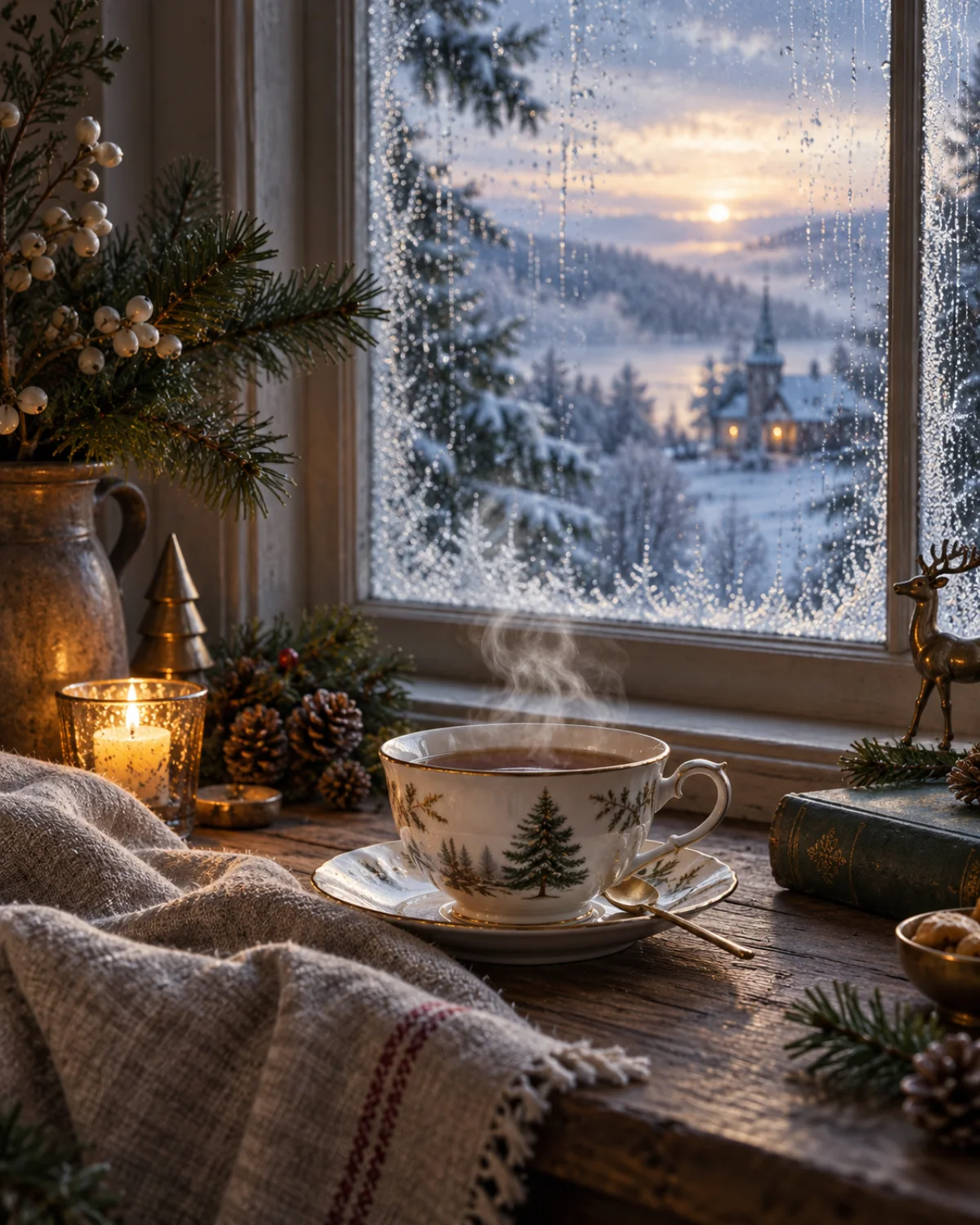 Winter Morning Tea, Christmas card front