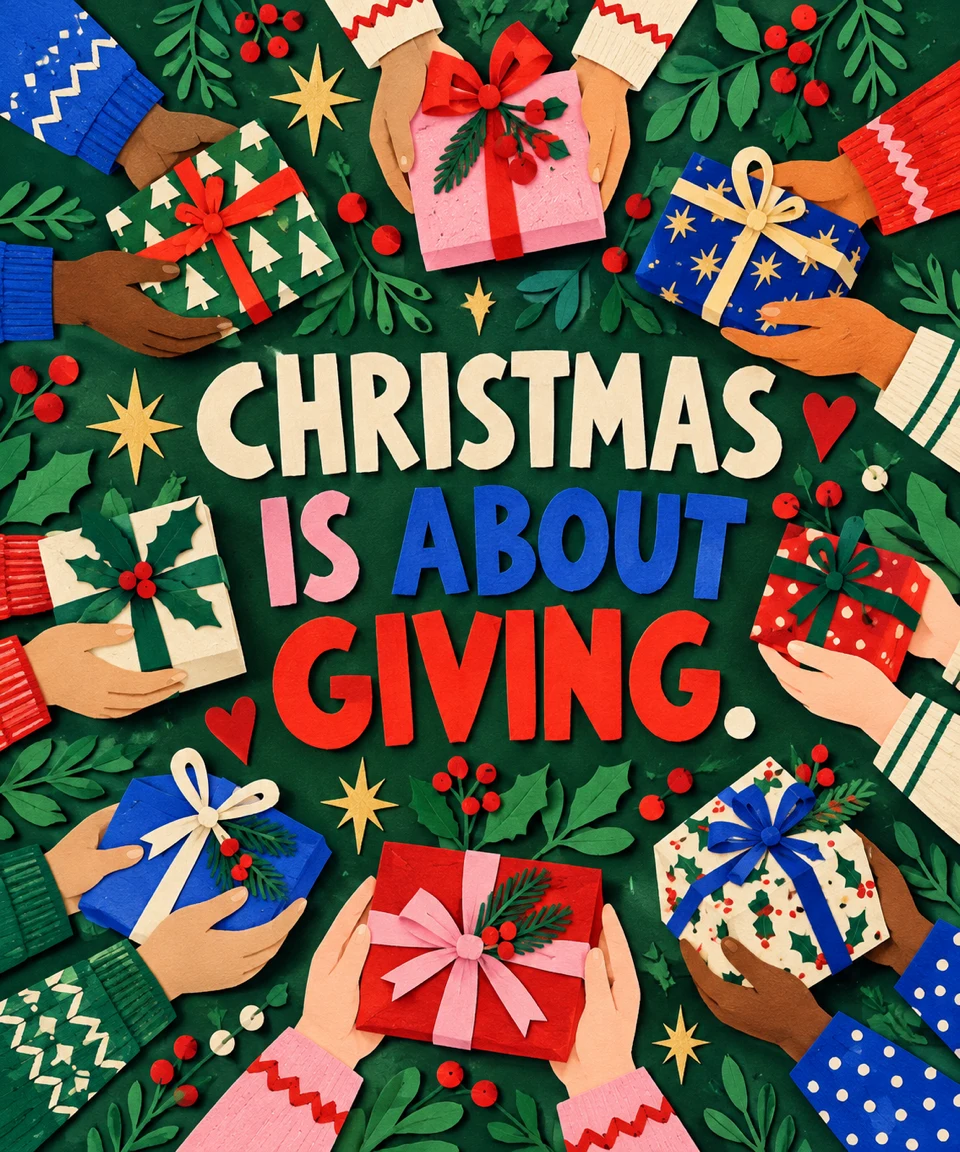 Christmas Is About Giving, Christmas card front