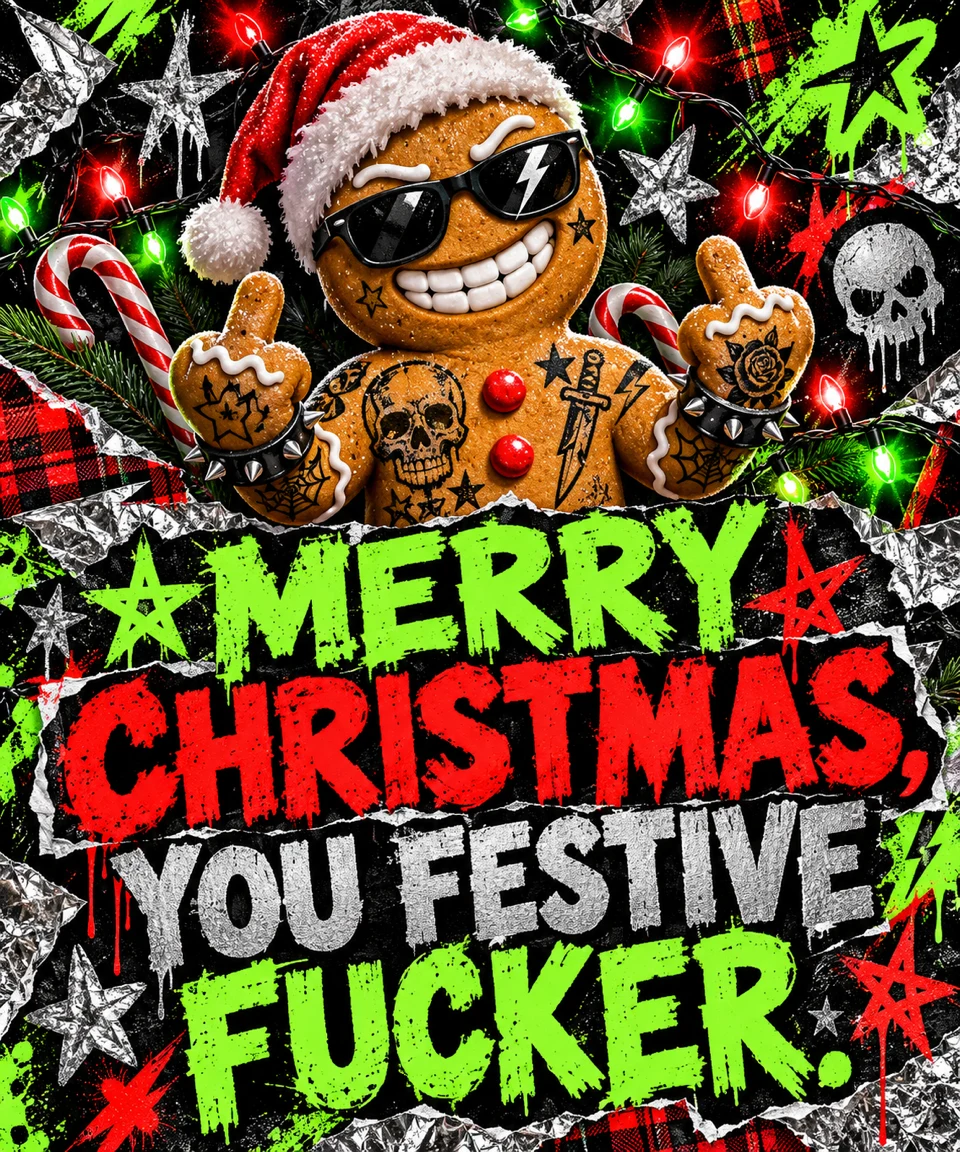 Festive Fucker, Christmas card front