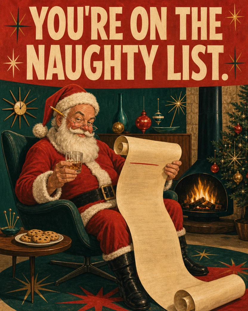 Naughty List, Christmas card front