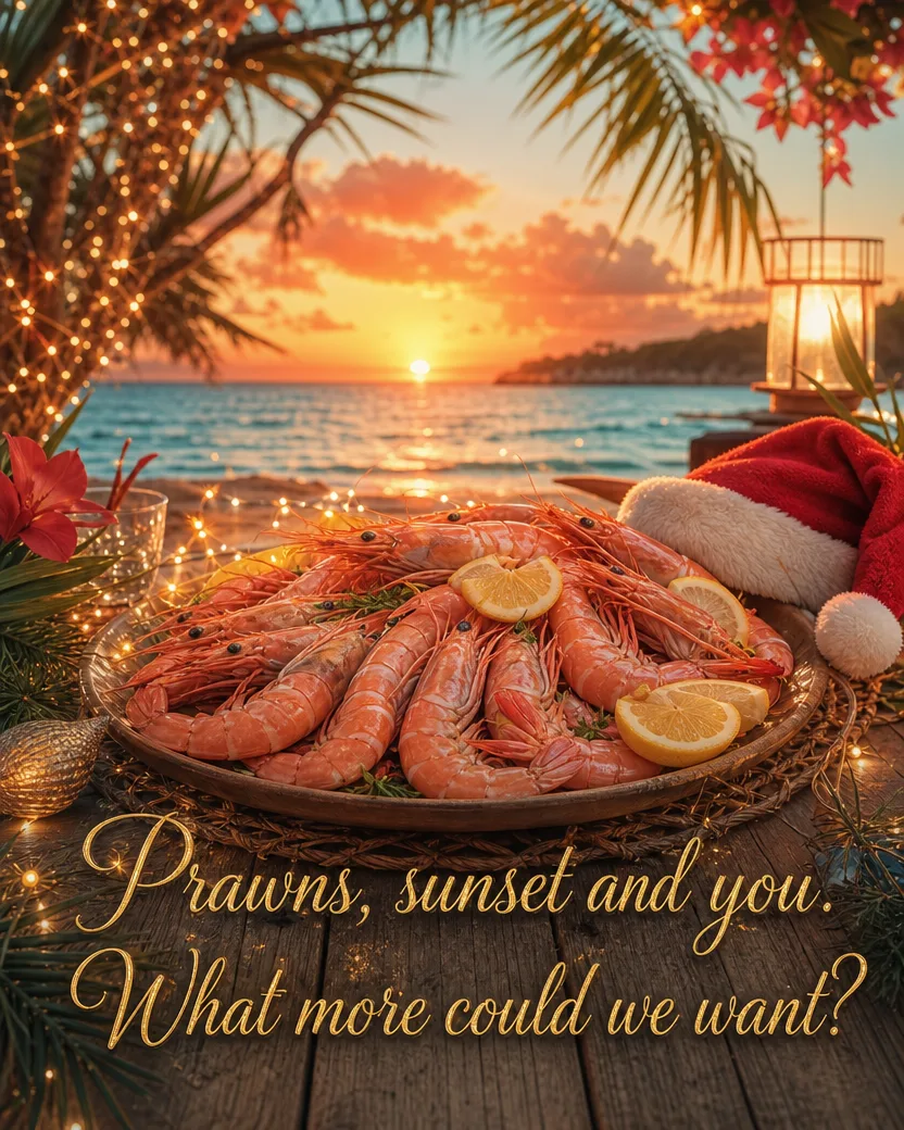 Prawns at Sunset, Christmas card front