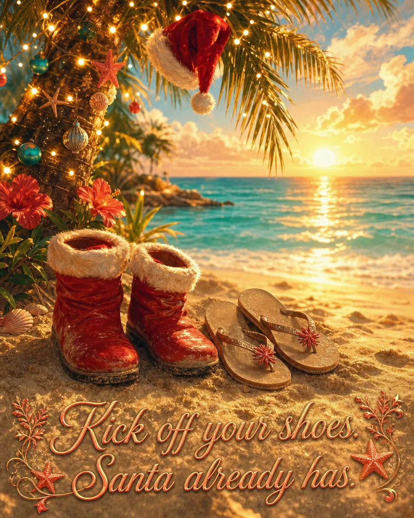 Sand in the Stocking, Christmas card front