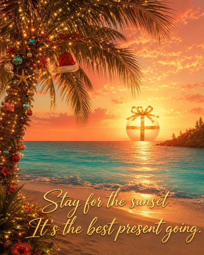 Sunset on the Deck, Christmas card front