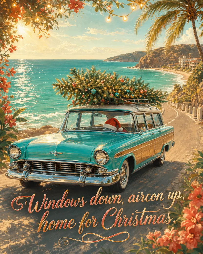 The Hot Drive Home, Christmas card front