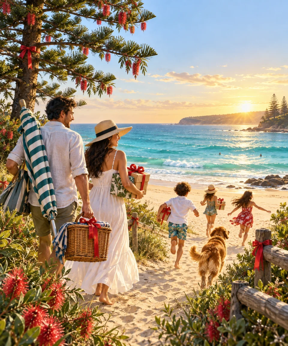 Christmas Morning at the Beach, Christmas card front