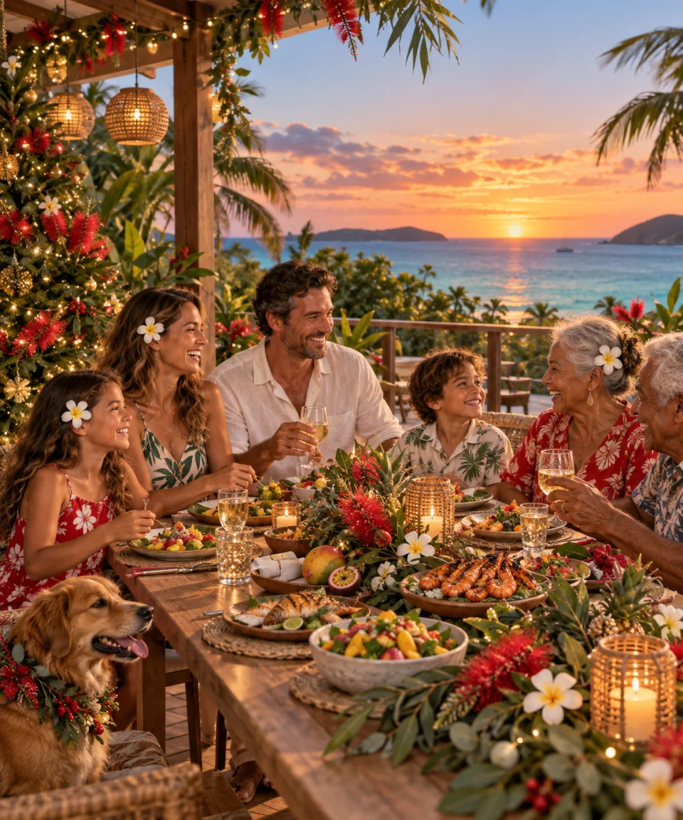 Tropical Christmas Evening, Christmas card front
