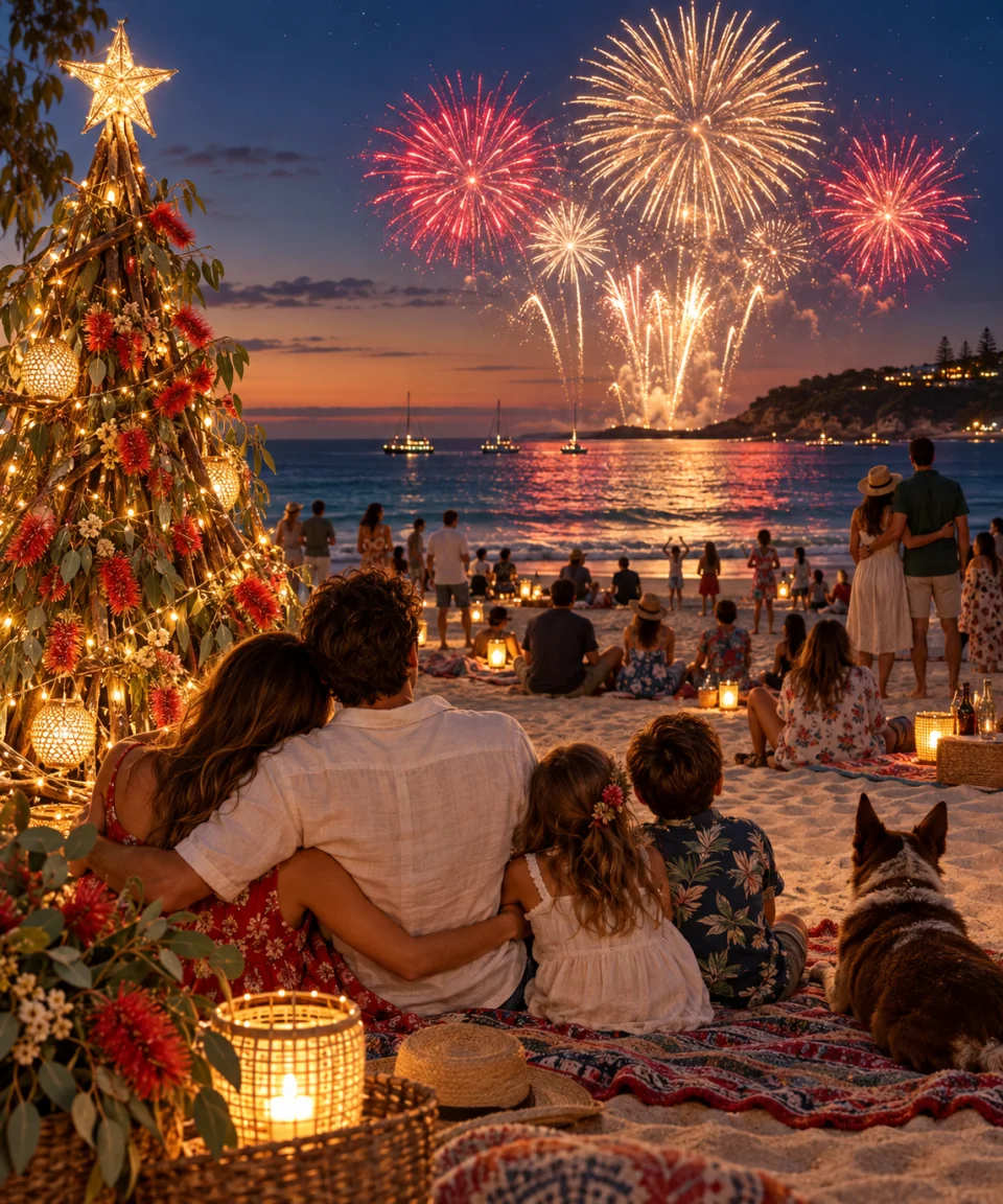 Christmas Fireworks by the Sea, Christmas card front