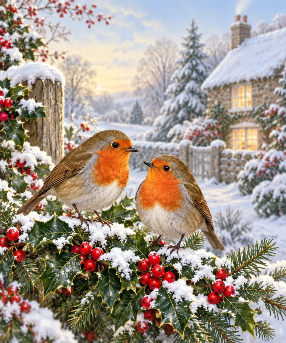Robins at Christmas, Christmas card front
