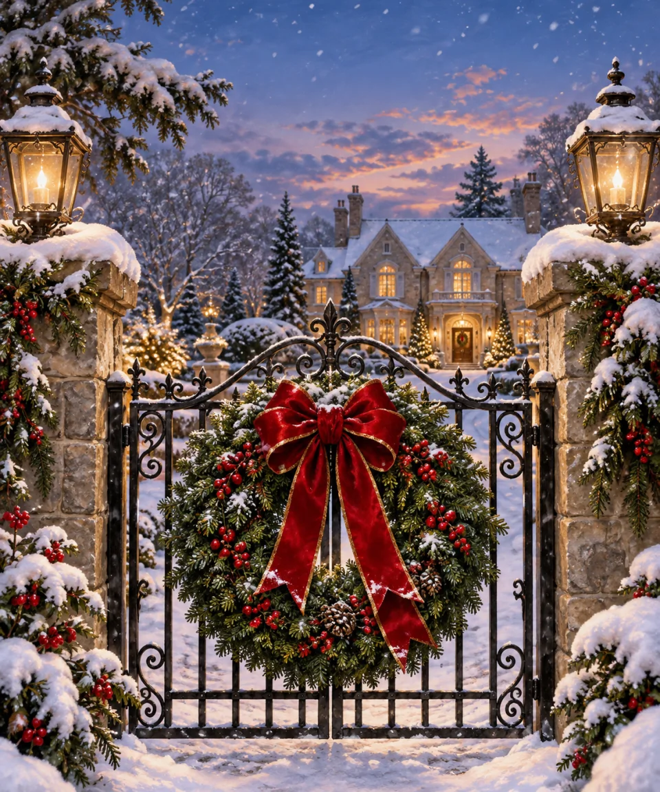 Wreath on the Gate, Christmas card front