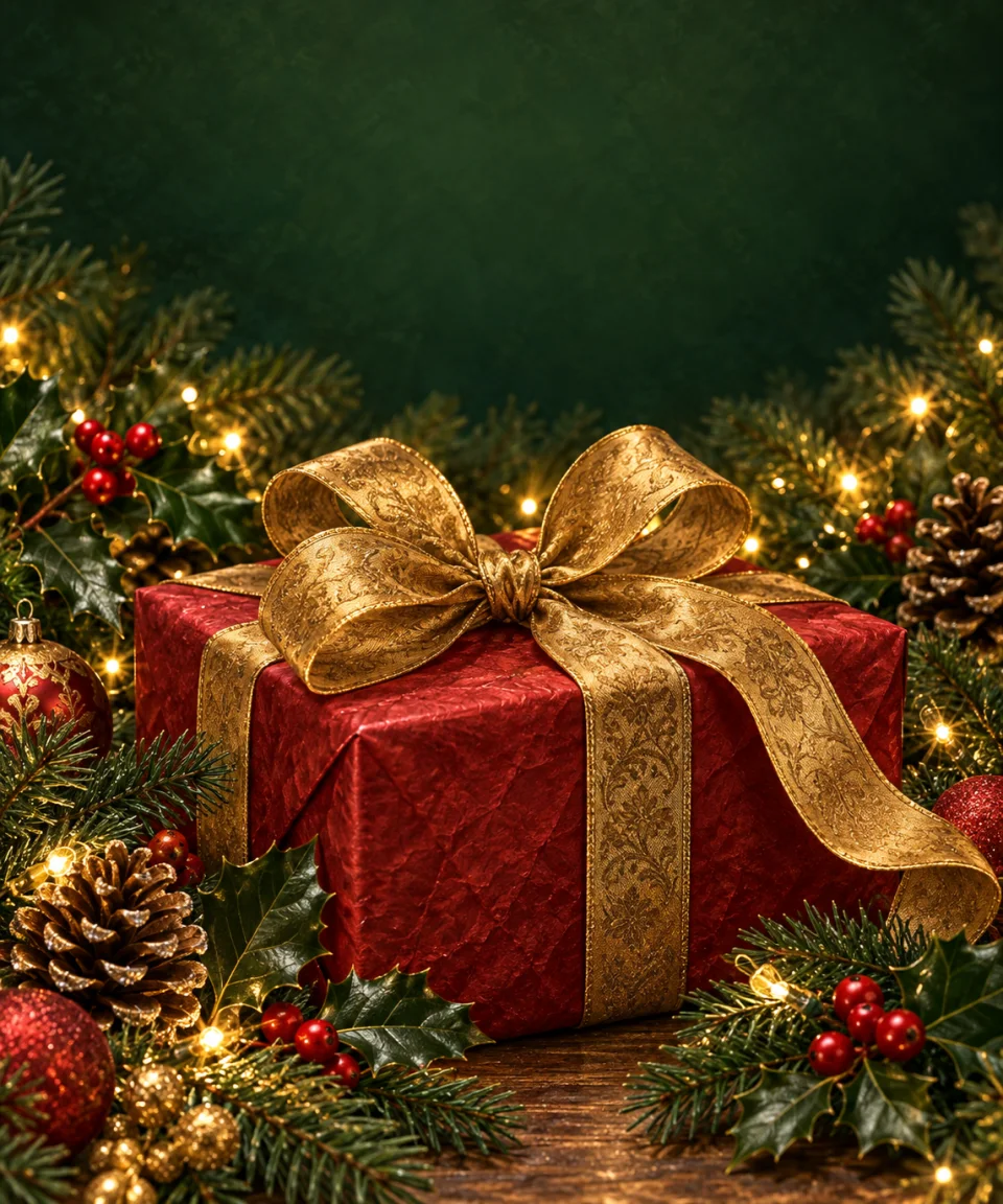 A Parcel Tied in Gold, Christmas card front