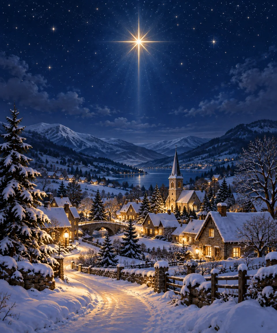 The Star Above the Village, Christmas card front