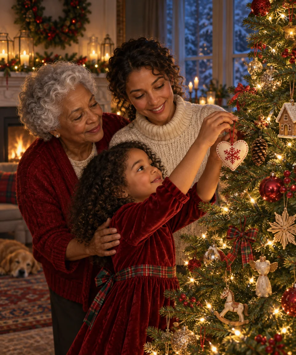 Three Generations at the Tree, Christmas card front