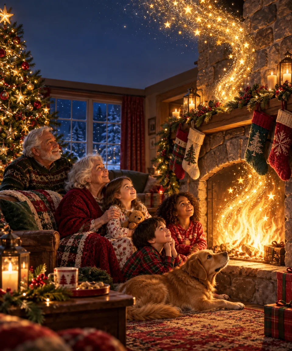 Stars in the Fireplace, Christmas card front