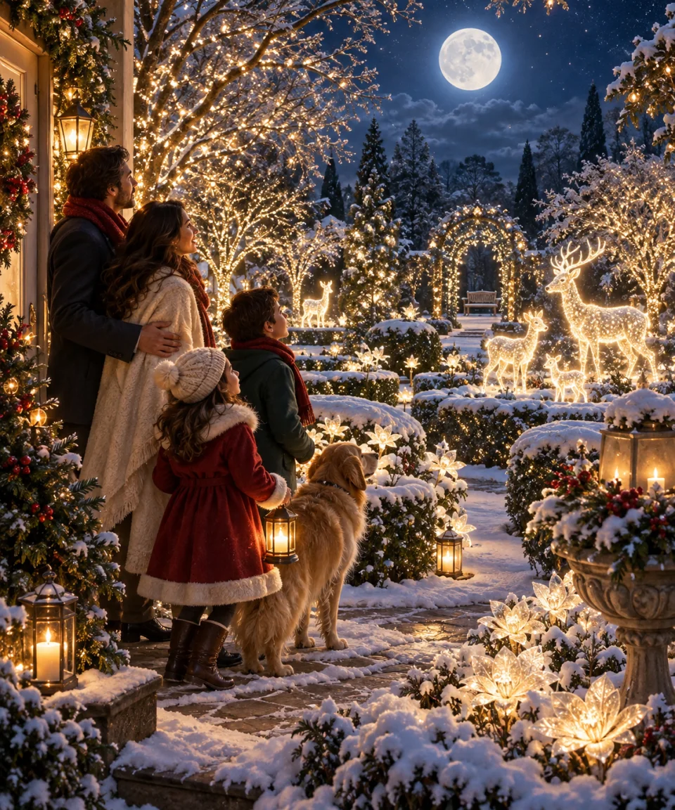 The Moonlit Christmas Garden, Christmas card front