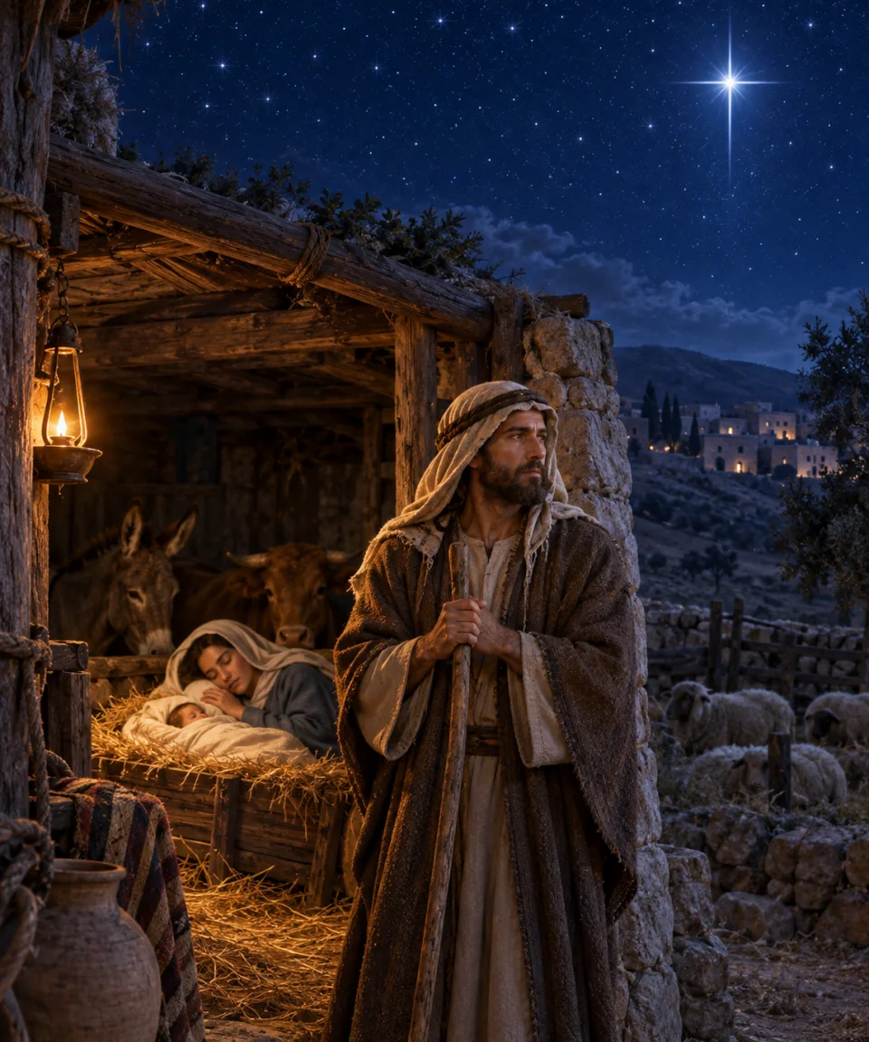 Joseph Keeps Watch, Christmas card front