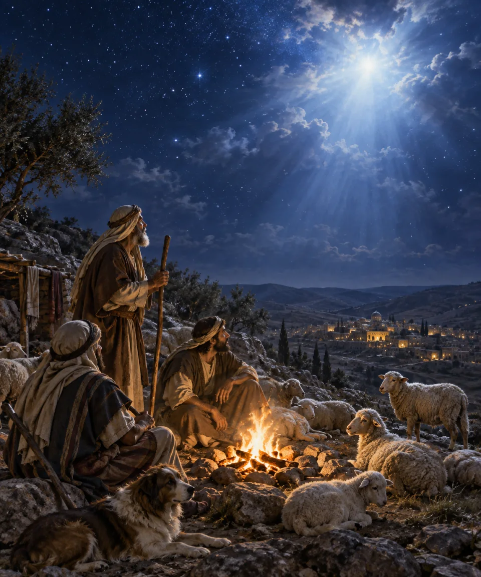 Shepherds in the Fields, Christmas card front