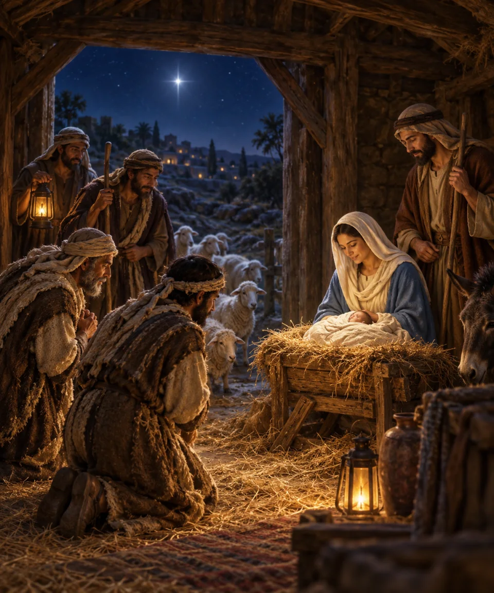 The Shepherds Arrive, Christmas card front