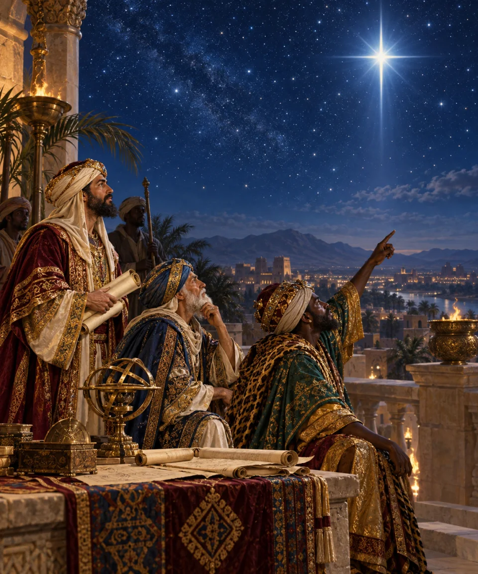 The Magi See the Star, Christmas card front
