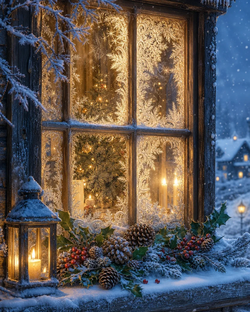 Frosted Window, Christmas card front
