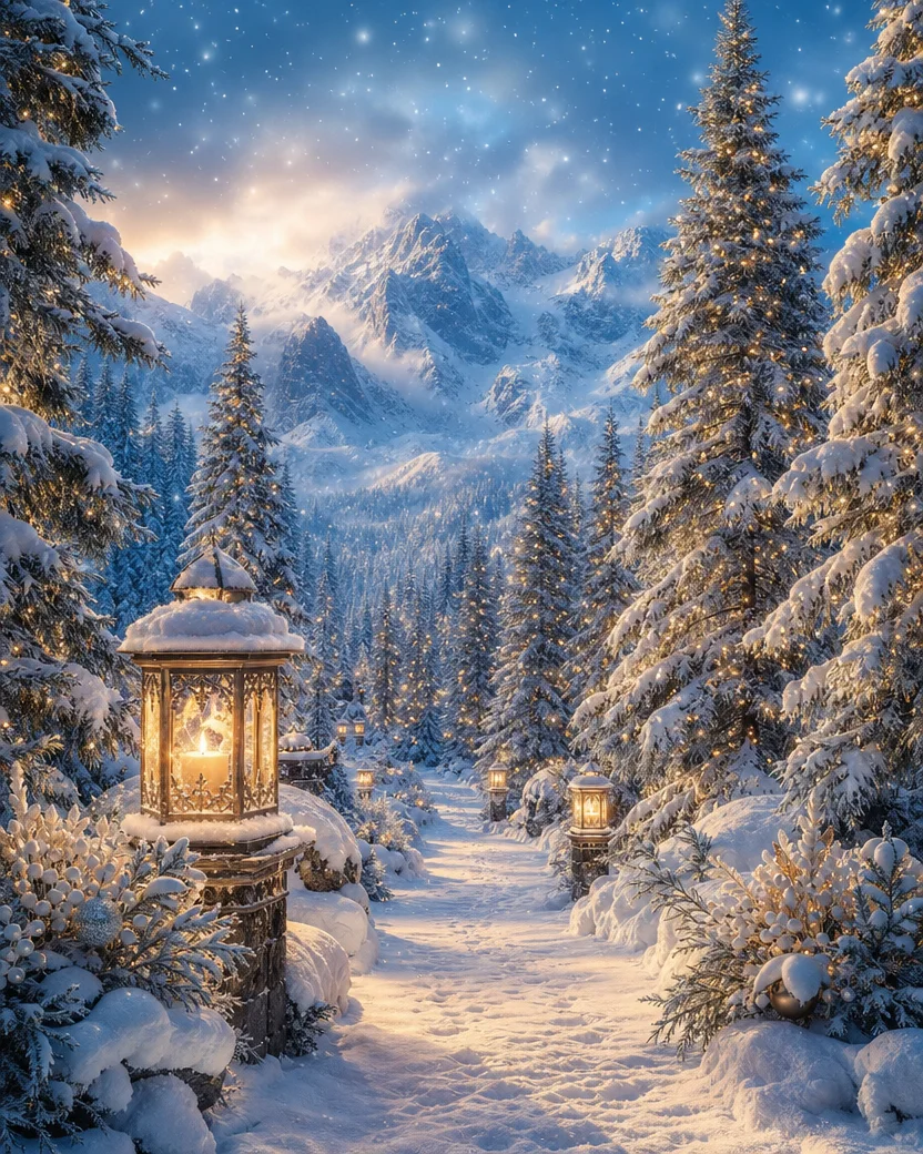 Snow-Laden Pines, Christmas card front
