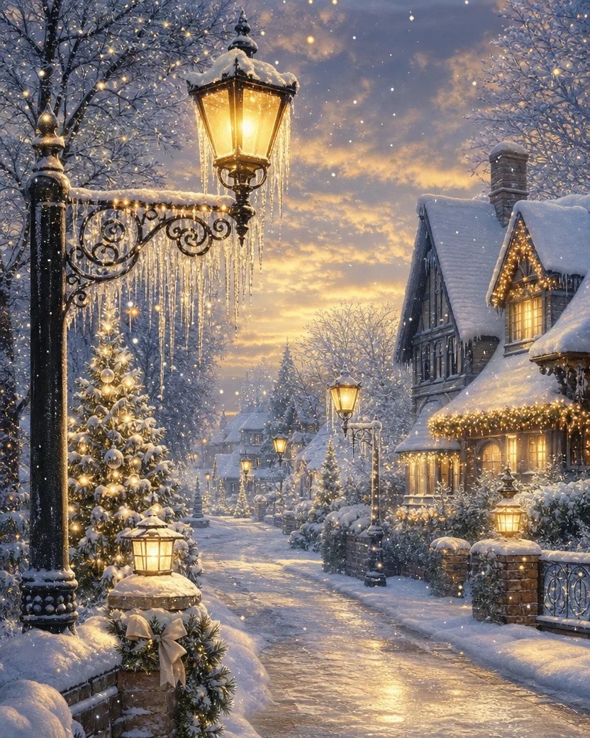 Icicle Lanterns, Christmas card front