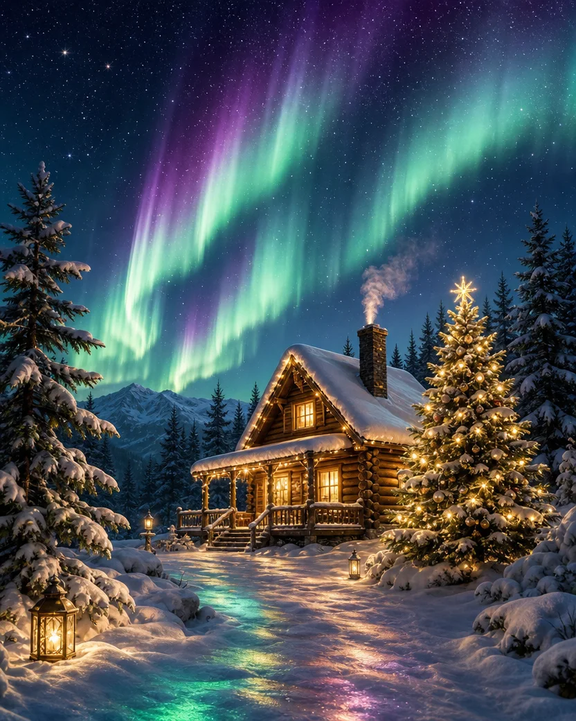 Northern Lights Christmas, Christmas card front