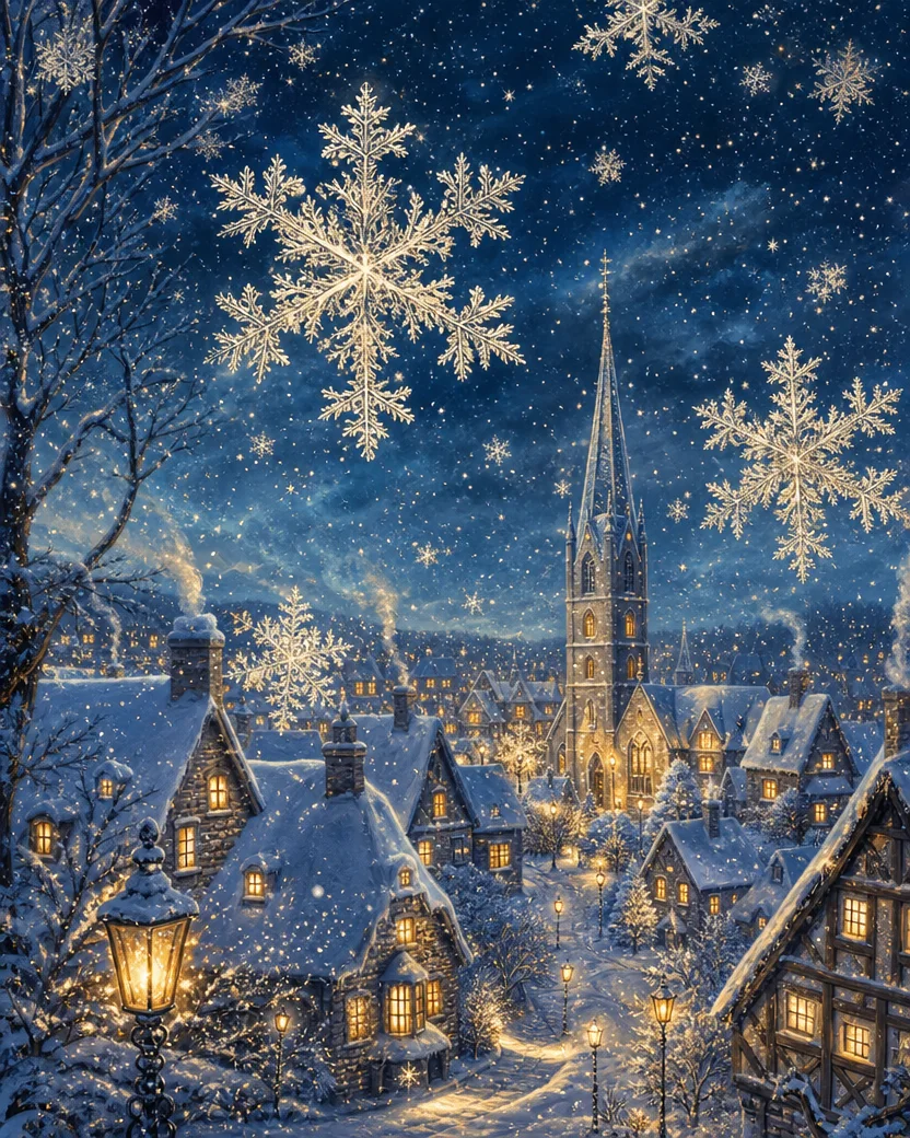 Snowflake Skies, Christmas card front