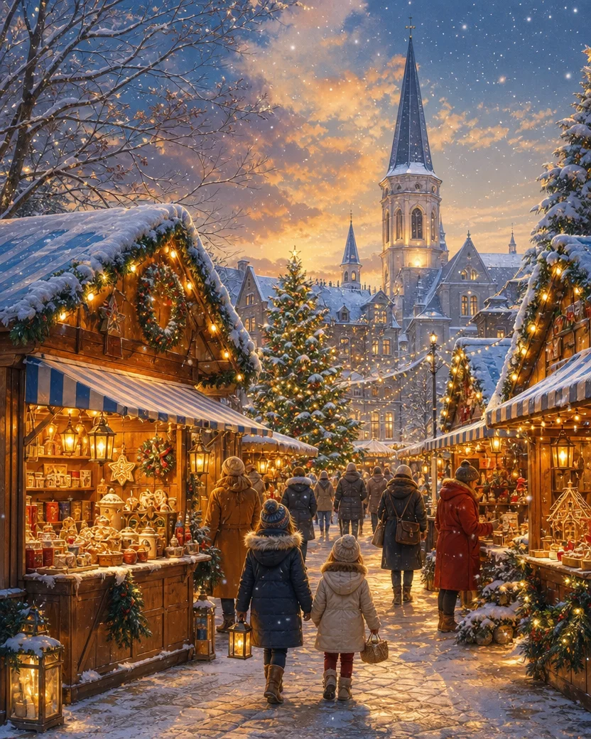 The Winter Market, Christmas card front