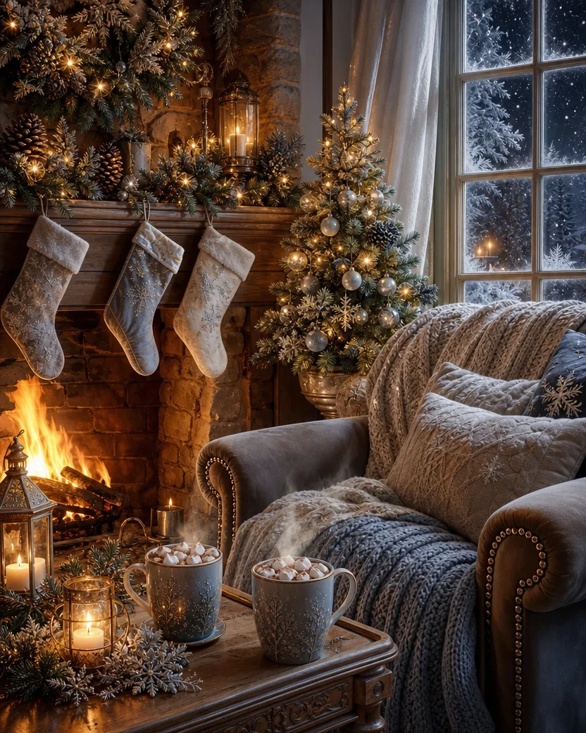 Hot Chocolate by the Fire, Christmas card front