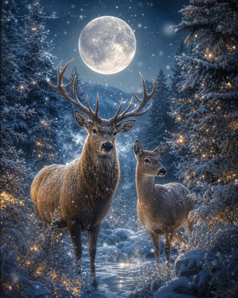 Deer in the Snow, Christmas card front