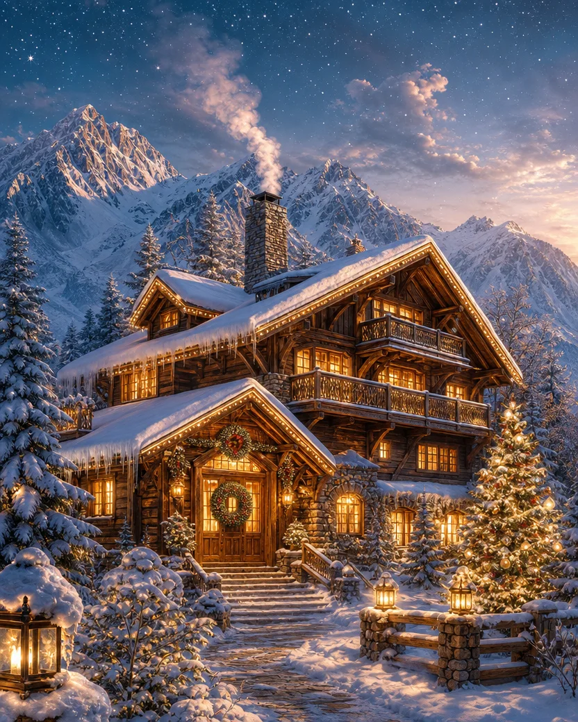Mountain Lodge Christmas, Christmas card front