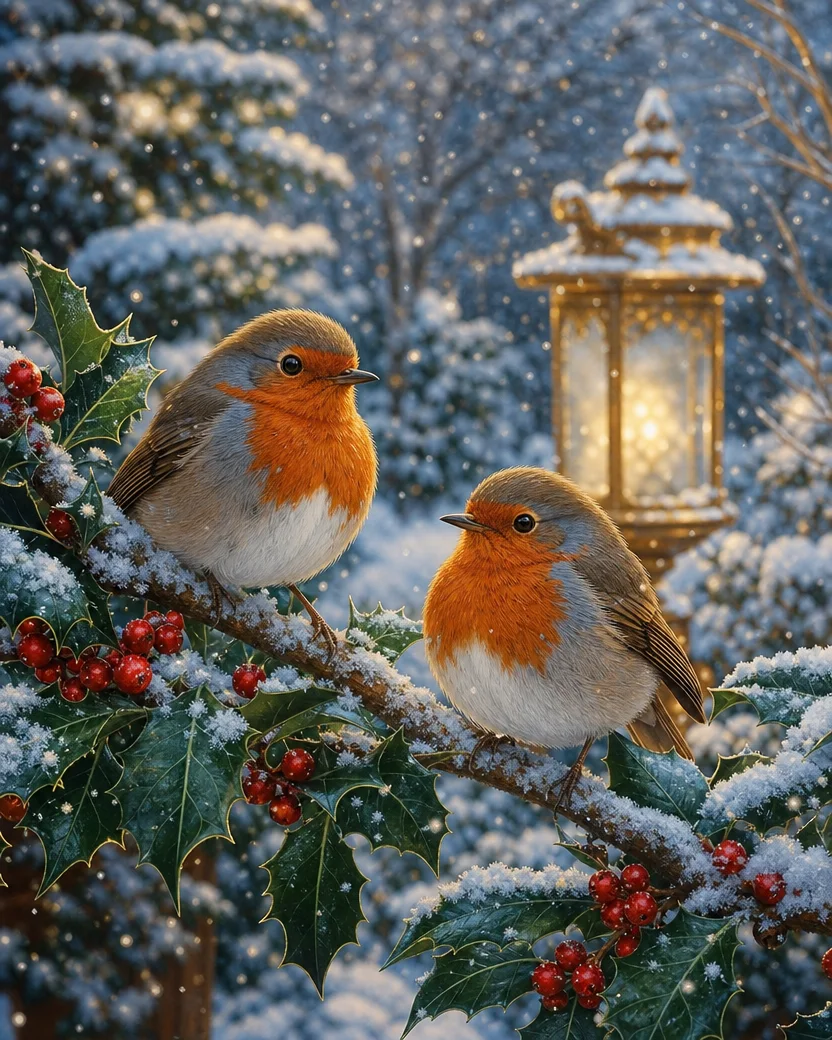 Robins in the Snow, Christmas card front