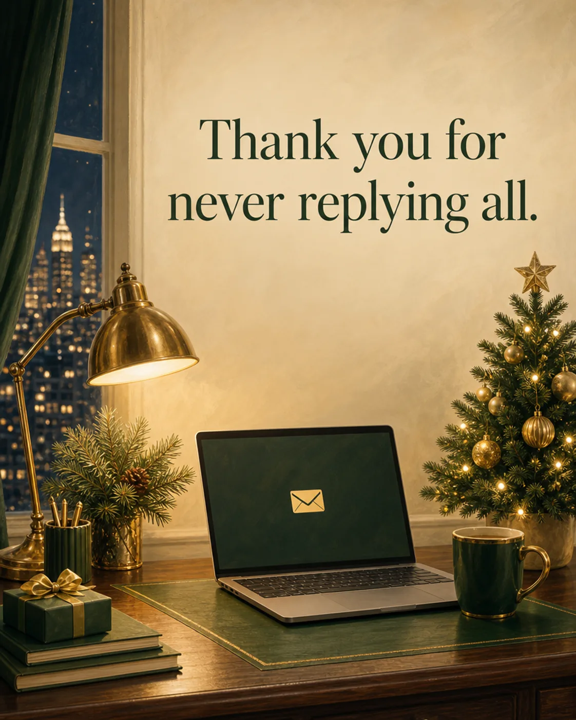 Thank You for Never Replying All, Christmas card front