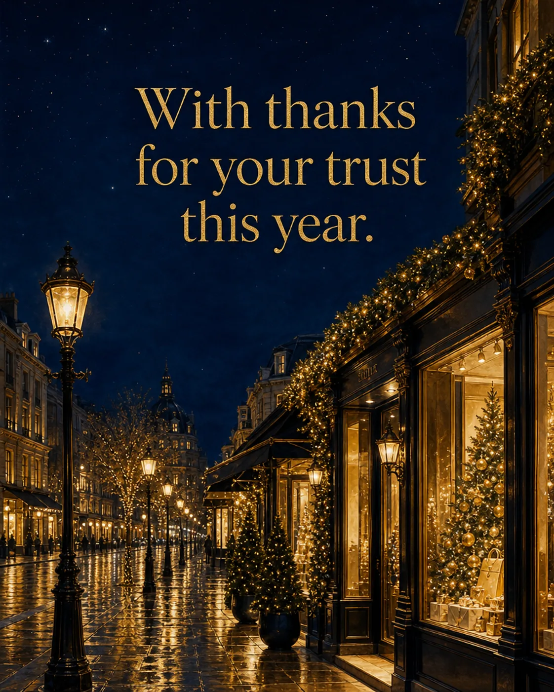 With Thanks, Christmas card front