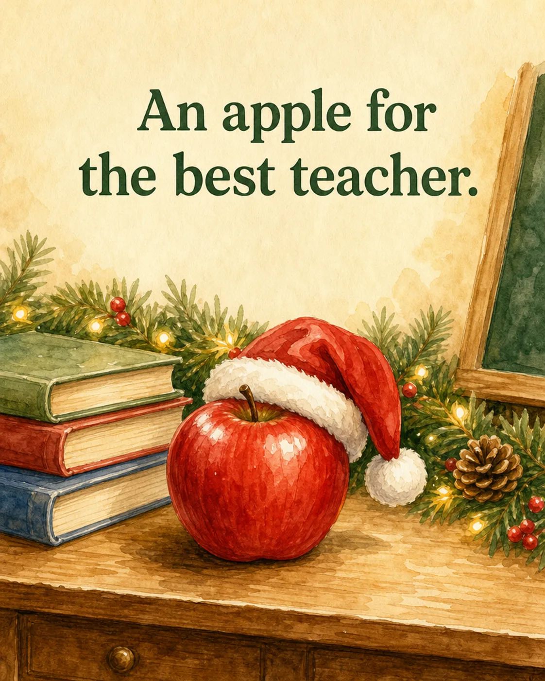 An Apple for the Best Teacher, Christmas card front