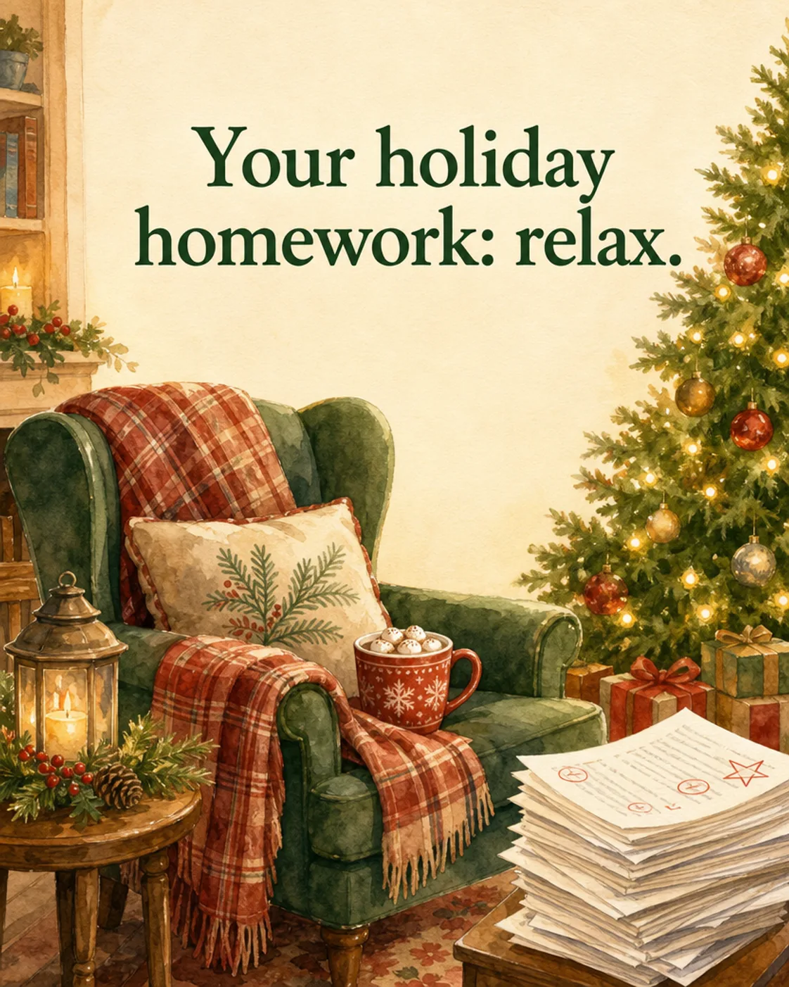 Holiday Homework, Christmas card front
