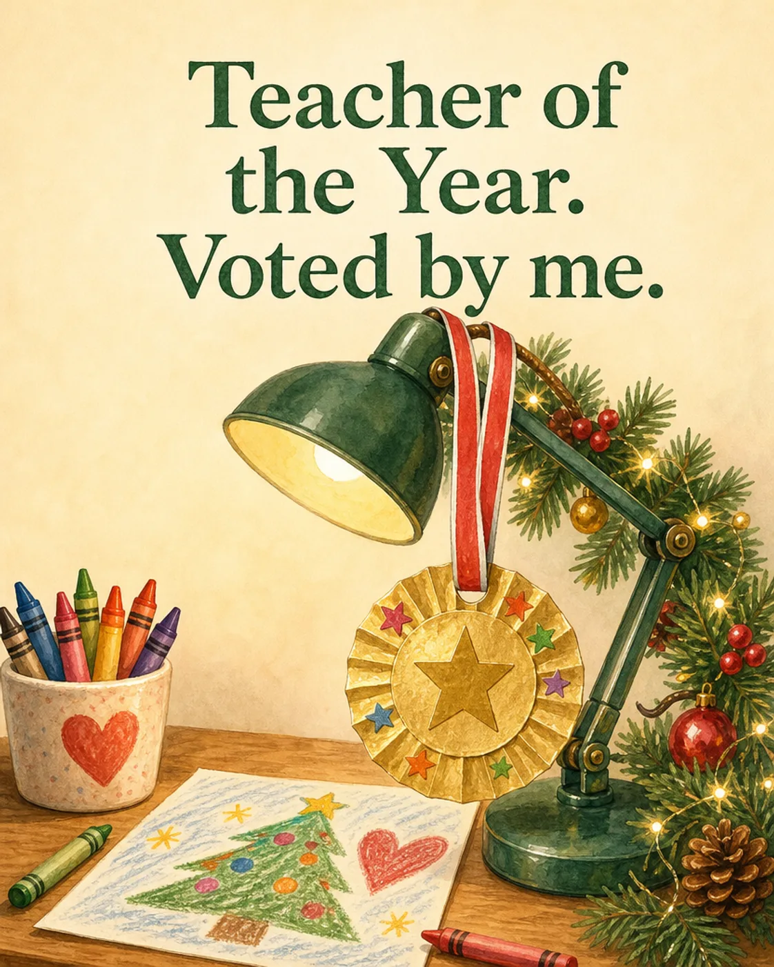 Voted Best Teacher, Christmas card front